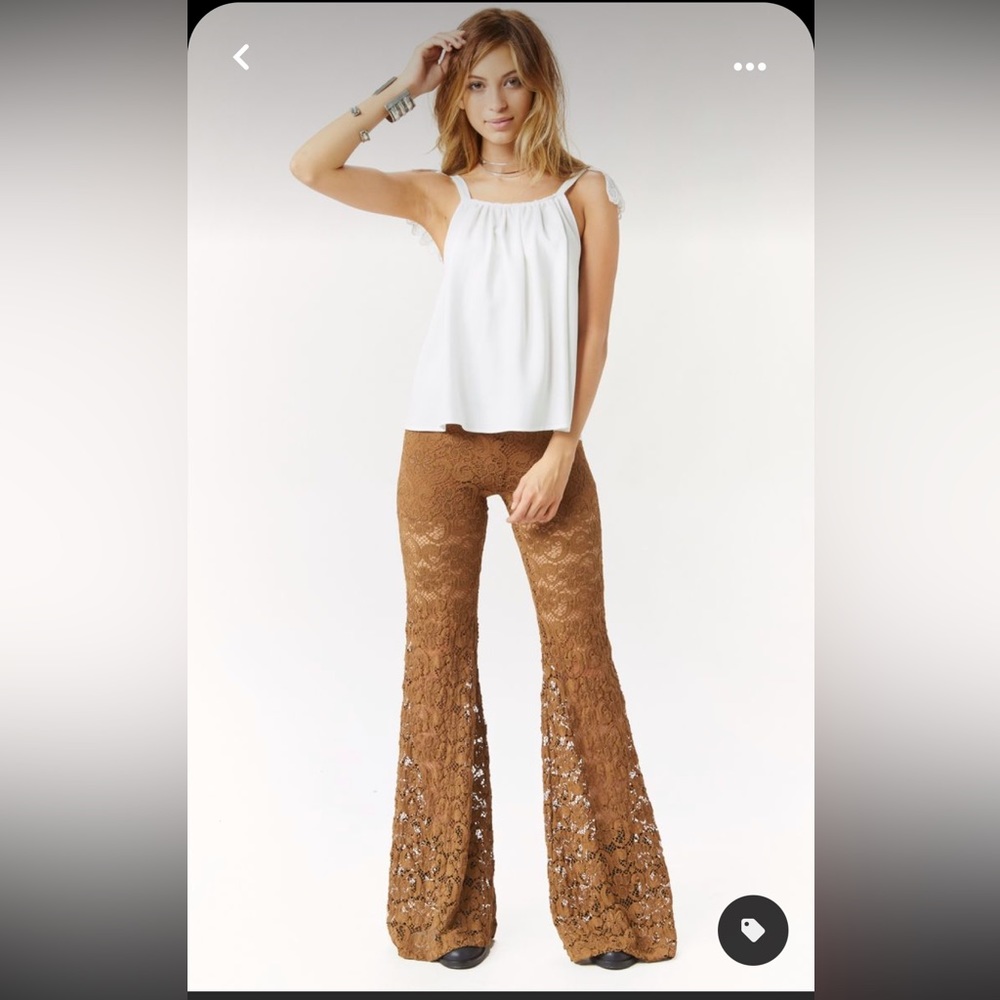 Revolve Nightcap cherry Blossom Lace BellBottom flare country pants - Picture 3 of 7